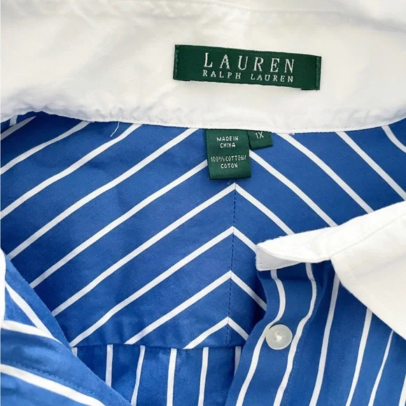 Lauren Ralph Lauren Striped Button Down Shirt Men’s XL Blue/White Long Sleeve - Picture 4 of 7